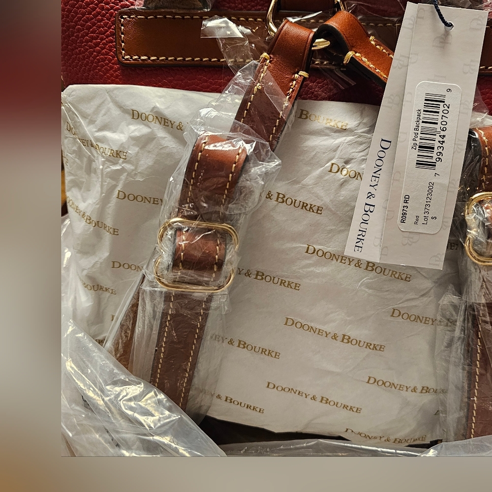 Dooney & Bourke Red And Tan Leather Zip Pod Backpack - Picture 2 of 9